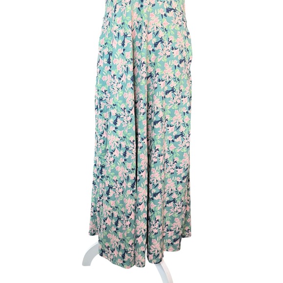 Pact Organic Cotton Floral Halter Maxi Dress Green Pink XL Cross Front Pockets - Picture 7 of 12